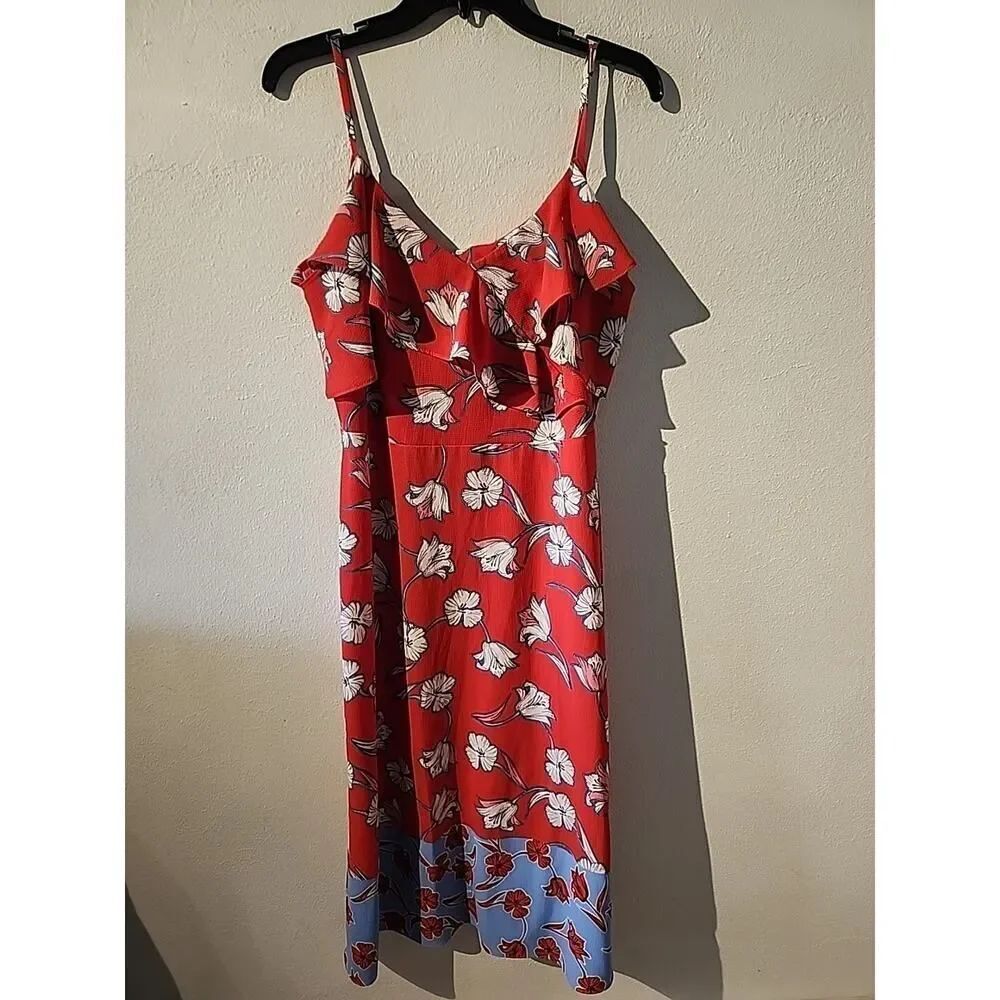 Roz & Ali Maxi Spaghetti Strap Dress Floral Blue Red White Tropical Size 12P